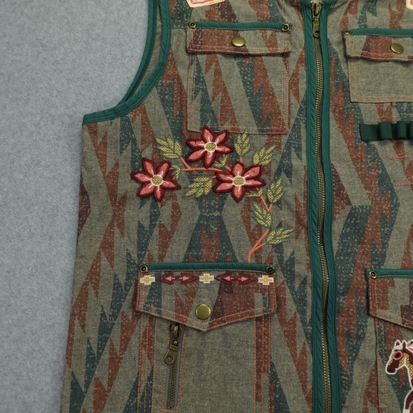 Double D Ranch Vest Womens Medium Brown Southwestern Embroidered Horse Zip Up - Picture 3 of 15